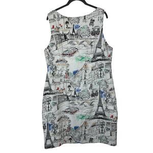 NorthStyle Dress Women Size 16 White Sleeveless Paris Cityscape Lined Artsy Fun